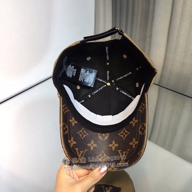 LV新品男士帽子 路易威登真皮壓花拼接鴨舌帽棒球帽  mm1525